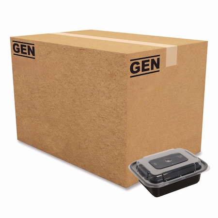 Gen Food Container, 12 oz, 5.78 x 4.52 x 2.24, Black/Clear, Plastic, 150PK FCPP-BC-12RECT